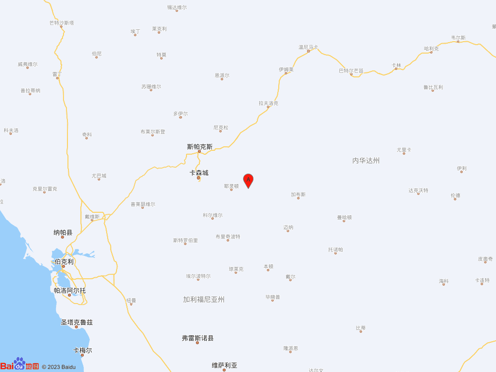 美国内华达州（北纬39.05度，东经-118.85度）发生5.7级地震